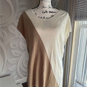 Zara Cream and Tan Short Sleeve Top